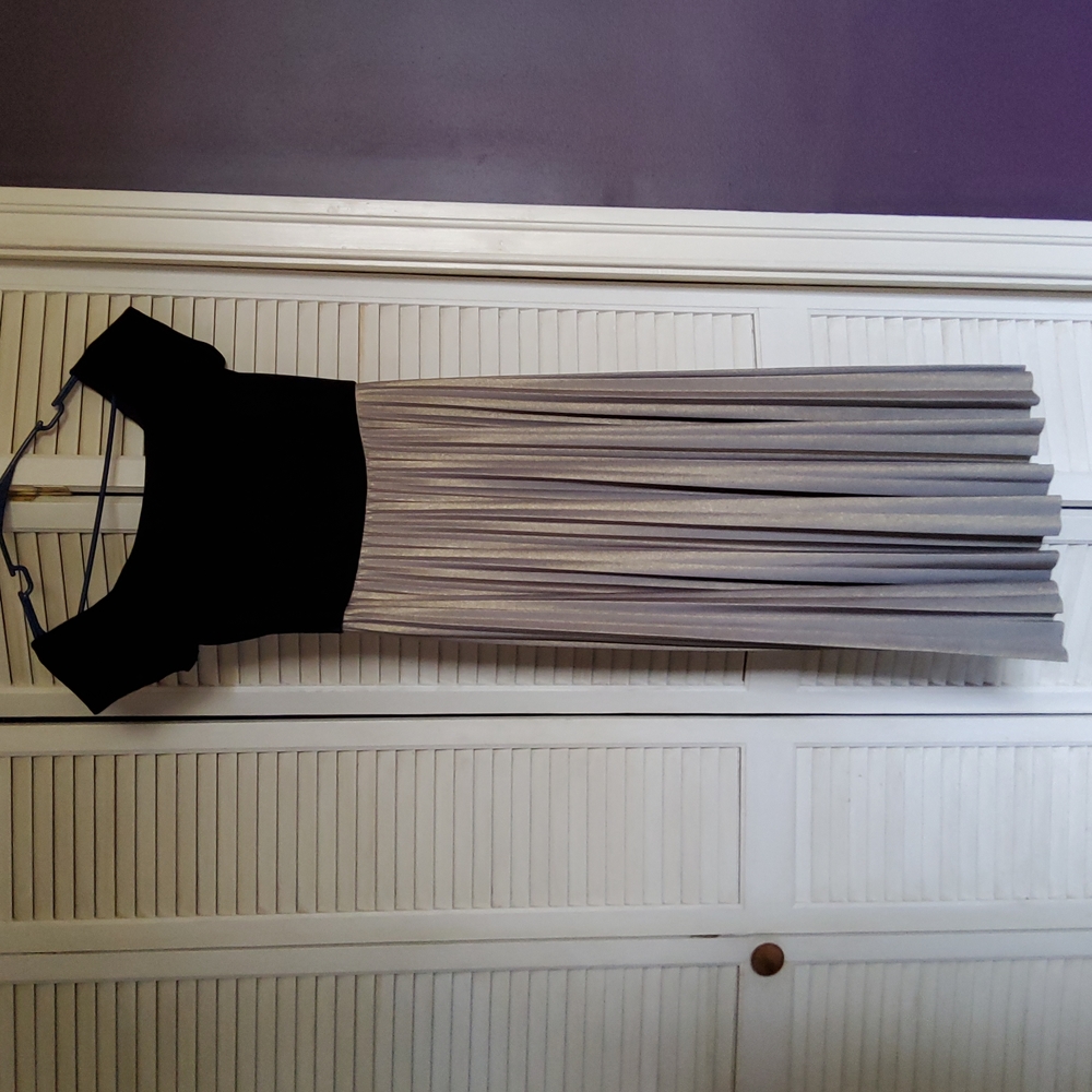 Cocktail dress- black velvet top shimering gold pleated bottom